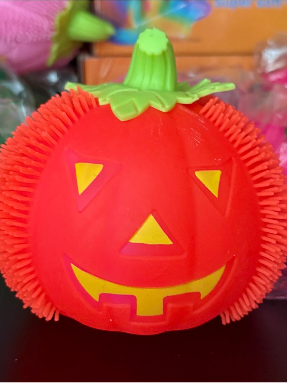 Halloween Pumpkin Puffer Ball - Orange with Green Top